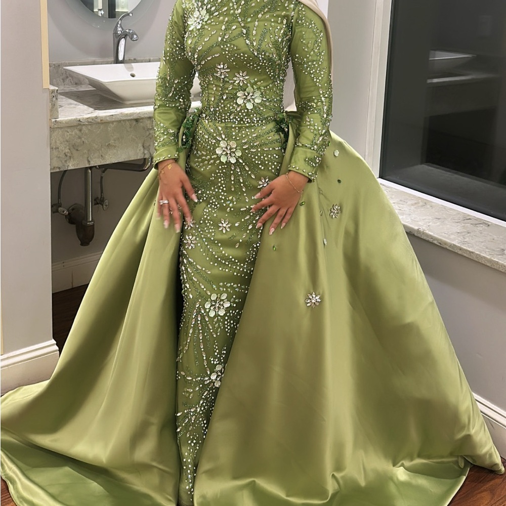 Glamorous Olive Green Embellished Evening Dress